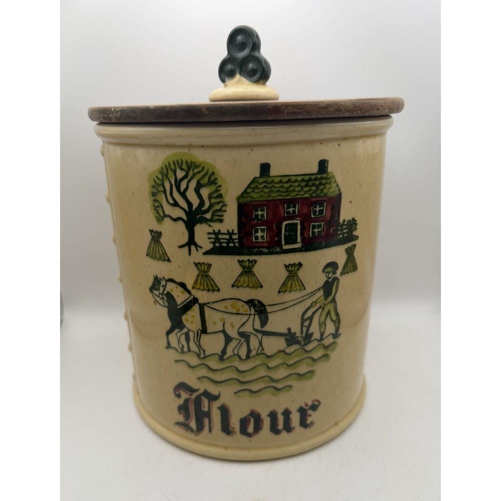 Metlox Poppytrail Homestead Provincial Flour Canister Wood Lid Farmhouse USA